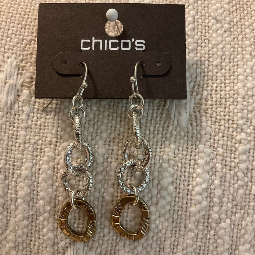 0164-Chico's Silver‎ and Gold Dangle Earrings